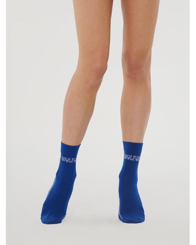Wolford Happy Logo Socks, Femme, Sodalite/Off, Taille - Bleu