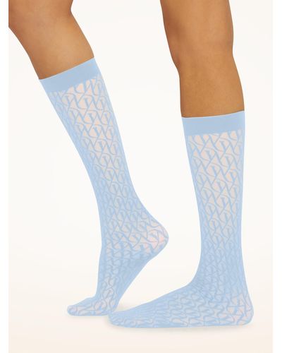 Wolford W Lace Knee-Highs, Femme, , Taille - Bleu
