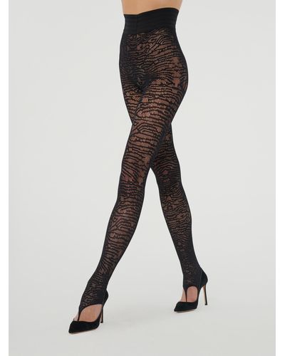 Wolford Trace Net Stirrup Tights, Femme, , Taille - Noir