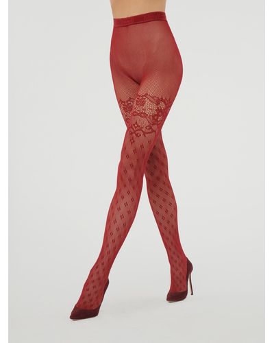 Wolford Fleur Net Tights, Femme, , Taille - Rouge