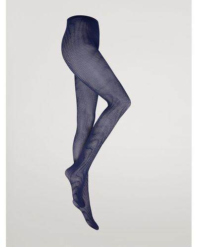 Wolford Bodyline Jacquard Tights, Femme, , Taille - Bleu