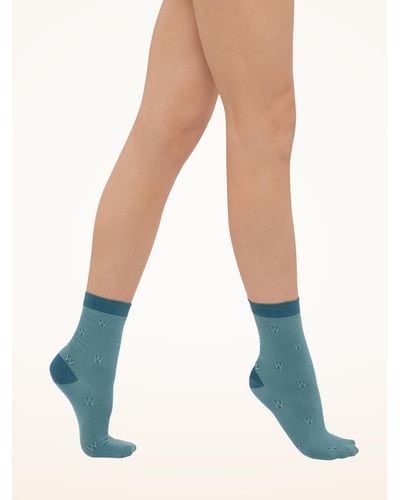Wolford The W Cotton Socks, Femme, Lake/Off, Taille - Bleu