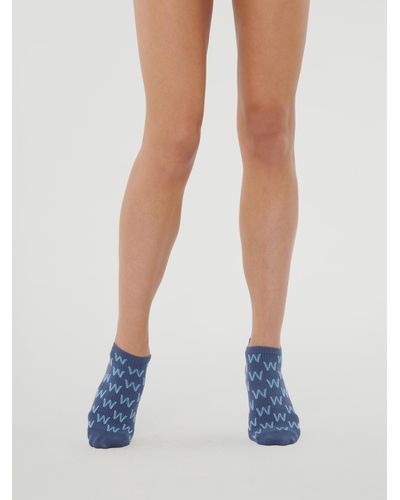 Wolford Cotton W Sneaker Socks, Femme, Dusty/Light Aquamarine, Taille - Blanc