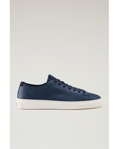 Woolrich Cloud Court Sneakers In Tumbled Leather - Blue