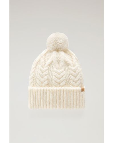 Woolrich Beanie In Wool And Alpaca Blend With Pom-pom - Natural