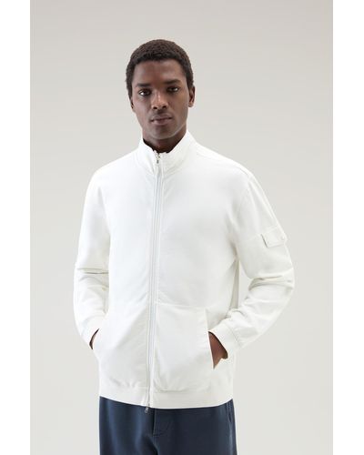 Woolrich Pure Cotton Sweatshirt With Zip And High Collar - White