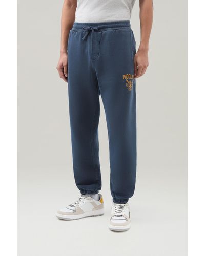 Woolrich Garment-dyed Sweatpants In Pure Brushed Cotton - Blue