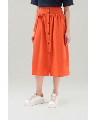 Woolrich Midi Skirt In Pure Cotton Poplin - Orange