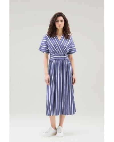 Woolrich Striped Dress In Cotton Blend Poplin - Blue