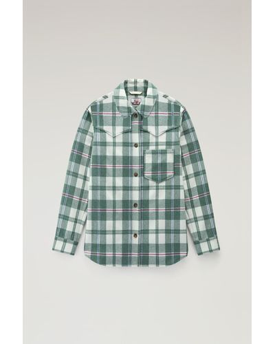 Woolrich Western Check Overshirt In Wool Blend Flannel - Green