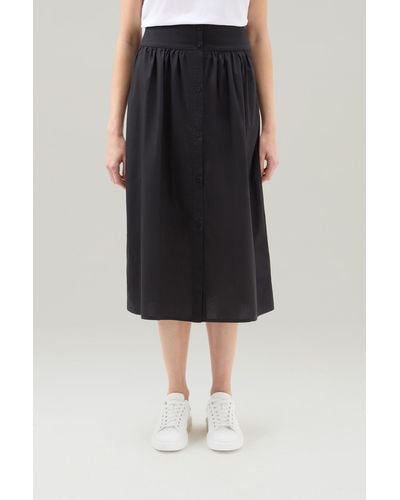 Woolrich Midi Skirt In Pure Cotton Poplin - Black