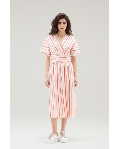 Woolrich Striped Dress In Cotton Blend Poplin - Pink