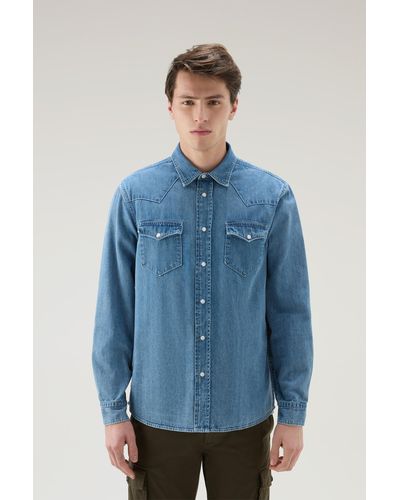 Woolrich Denim Shirt In Pure Cotton - Blue