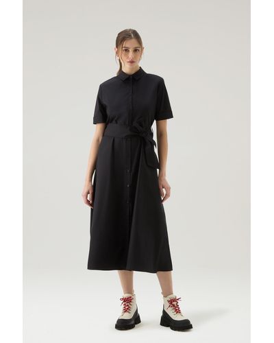 Woolrich Shirt Dress In Pure Cotton Poplin - Black