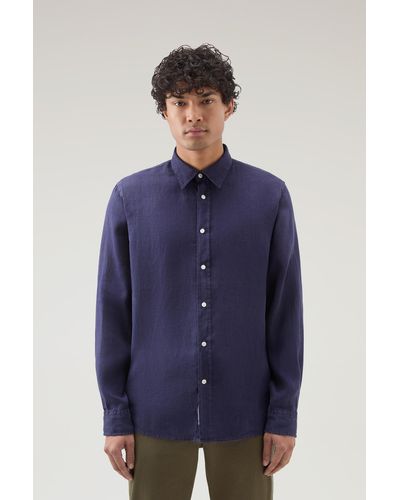 Woolrich Garment-dyed Pure Linen Shirt - Blue