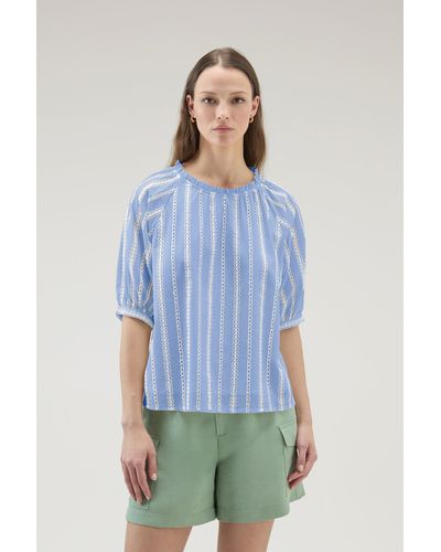 Woolrich Embroidered Blouse In Pure Cotton - Blue