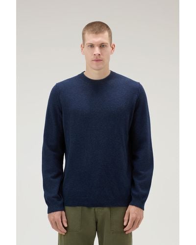 Woolrich Crewneck Sweater In Merino Wool Blend Blue