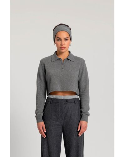 Woolrich Crop Polo In Virgin Wool Blend With Matching Band - Daniëlle Cathari / - Gray
