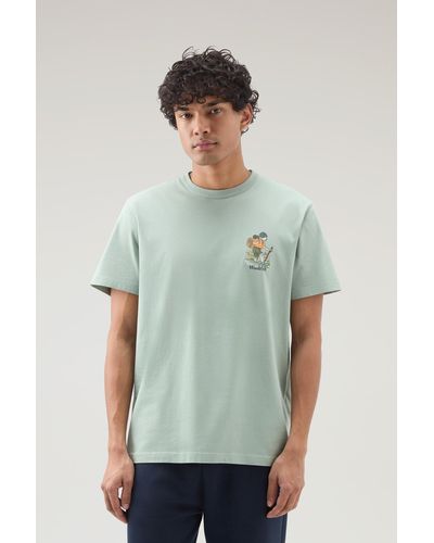 Woolrich Pure Cotton T-shirt With Graphic Print - Green