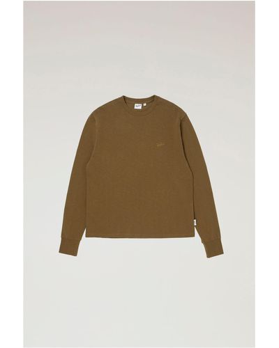 Woolrich Long-sleeved T-shirt In Pure Cotton With Embroidered Logo - Natural