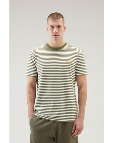 Woolrich Striped T-shirt In Stretch Cotton Jersey Green - Multicolor