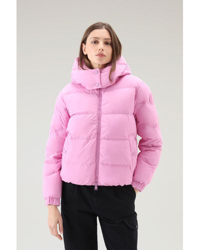 Woolrich Quilted Down Jacket In Eco Taslan Nylon With Detachable Hood - Pink
