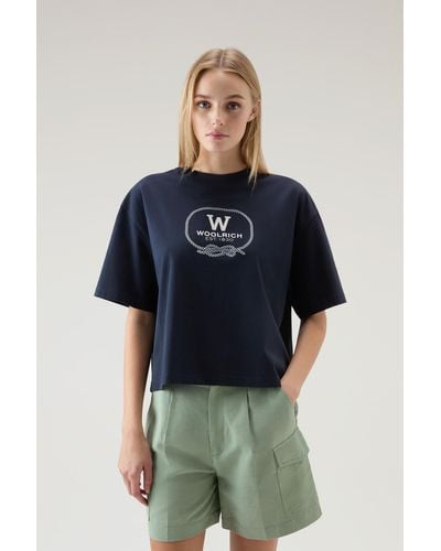 Woolrich Pure Cotton T-shirt With Graphic Print - Blue
