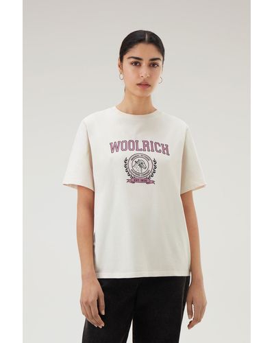 Woolrich Ivy Crewneck T-shirt In Pure Cotton White - Multicolor