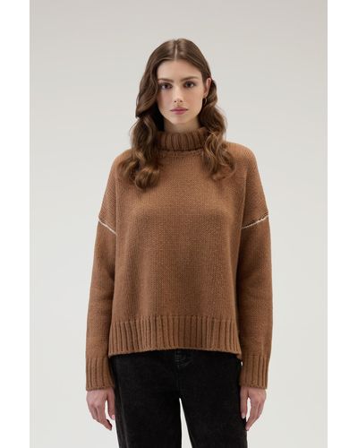 Woolrich Turtleneck Sweater In Pure Virgin Wool - Brown