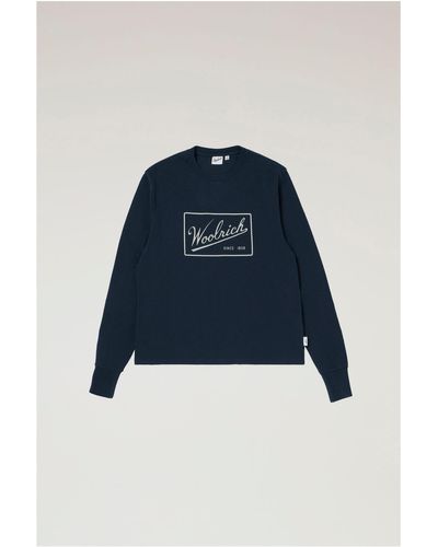 Woolrich Long-sleeved T-shirt In Pure Cotton With Printed Logo - Blue
