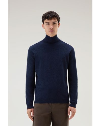 Woolrich Turtleneck Sweater In Merino Wool Blend Blue