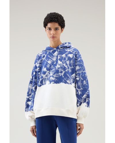 Woolrich Pure Cotton Sweatshirt With Print And Hood - Blue