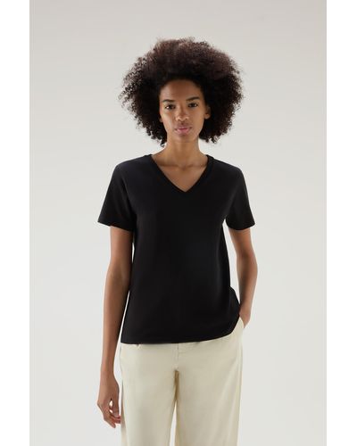 Woolrich V-neck T-shirt In Pure Cotton - Black