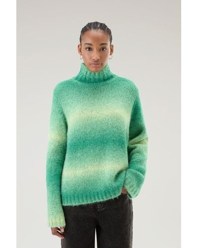 Woolrich Turtleneck Sweater In Alpaca Blend With Dégradé Effect Green