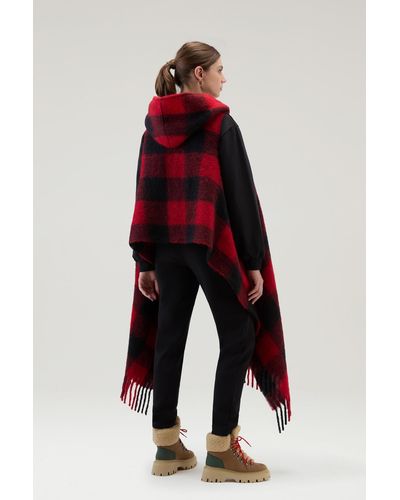 Woolrich Cape Scarf With Buffalo Check Pattern - Red