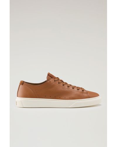 Woolrich Cloud Court Sneakers In Tumbled Leather - Brown