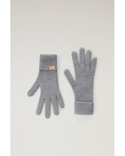 Woolrich Ribbed Gloves In Pure Merino Virgin Wool - Blue