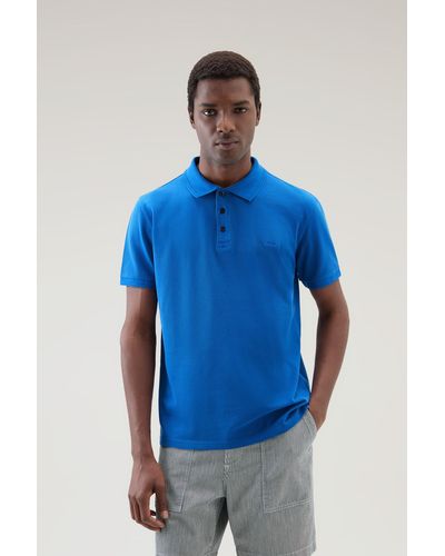 Woolrich Garment-dyed Mackinack Polo In Stretch Cotton Piquet - Blue