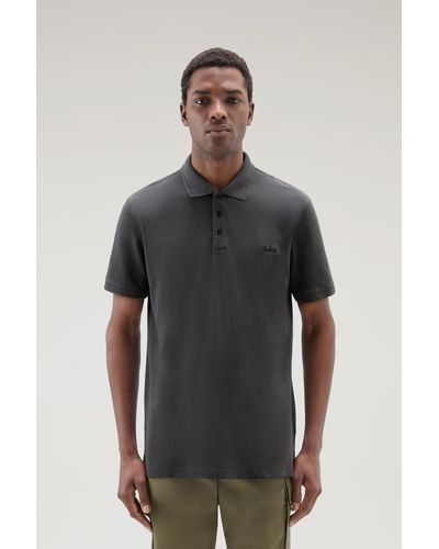 Woolrich Garment-dyed Mackinack Polo In Stretch Cotton Piquet - Gray