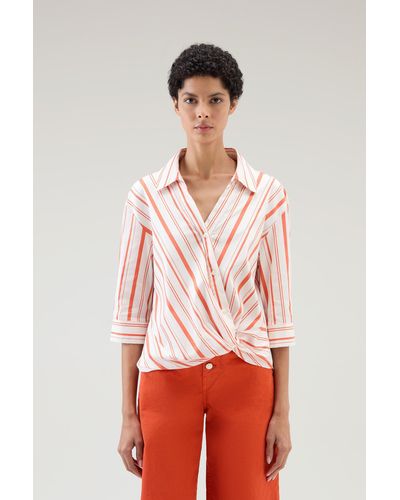 Woolrich Striped Shirt In Cotton Blend Poplin - Red
