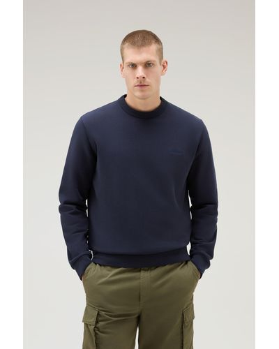 Woolrich Crewneck Cotton Fleece Sweatshirt With Embroidered Logo - Blue