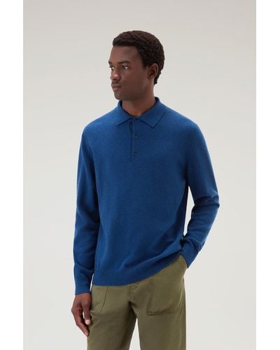 Woolrich Luxe Polo In Pure Cashmere - Blue