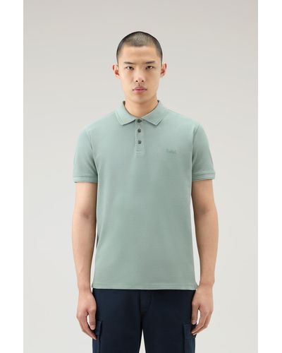 Woolrich Garment-dyed Mackinack Polo In Stretch Cotton Piquet - Green