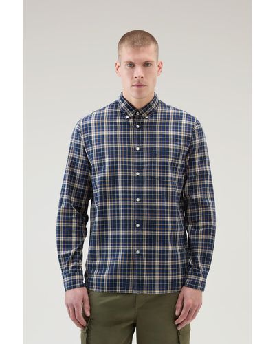 Woolrich Checked Madras Shirt In Pure Cotton - Blue