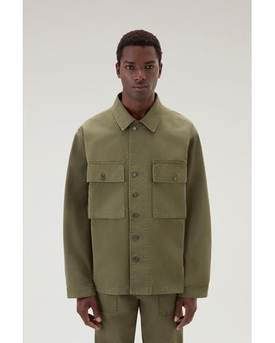 Woolrich Military Overshirt In Pure Cotton - Green