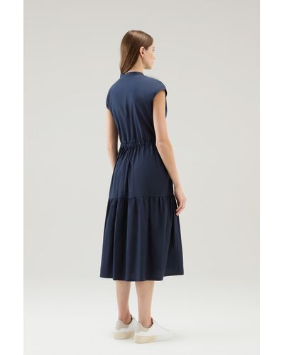 Woolrich Kleid aus reiner Baumwollpopeline mit Rüschen - Blau