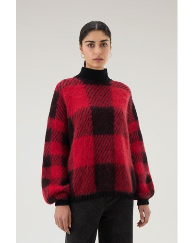Woolrich Check Turtleneck In Wool And Mohair Blend - Red