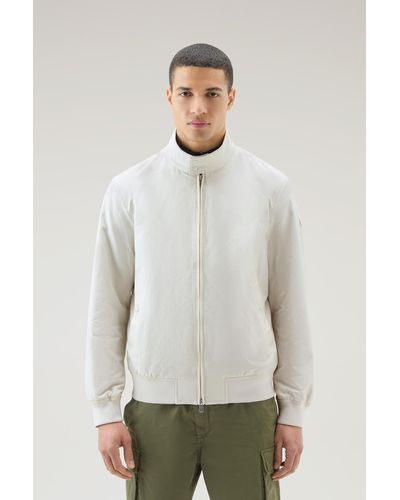 Woolrich Cruiser Bomber Jacket In Ramar Cloth With Turtleneck - White