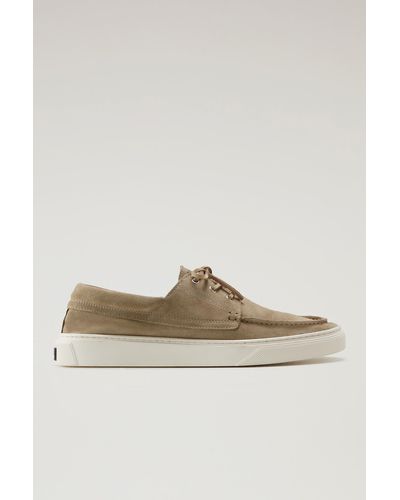 Woolrich Boat Shoes In Suede Leather - Brown