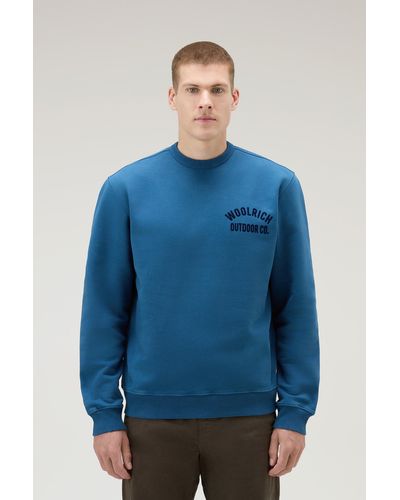 Woolrich Crewneck Sweatshirt In Pure Cotton Blue